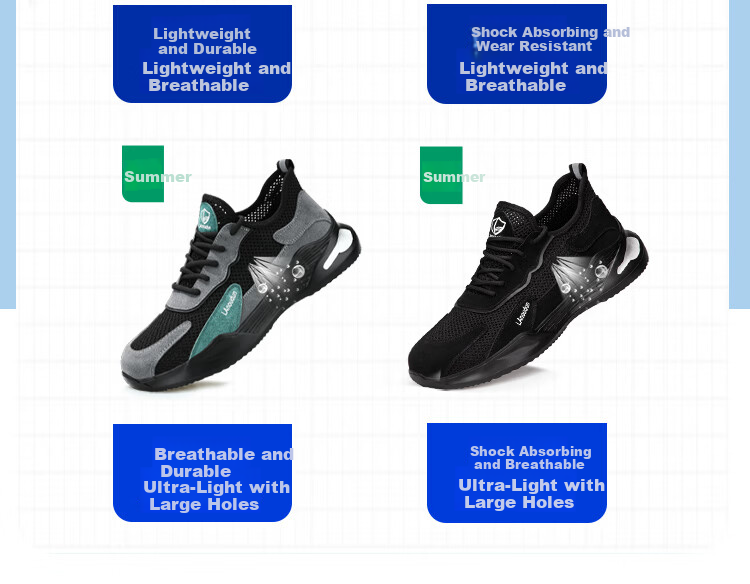BlueOwl Shield Men's Summer Breathable Anti-Smash Steel Toe Anti-Puncture Safety Work Durable Construction Shoes 2132S Size 43 11