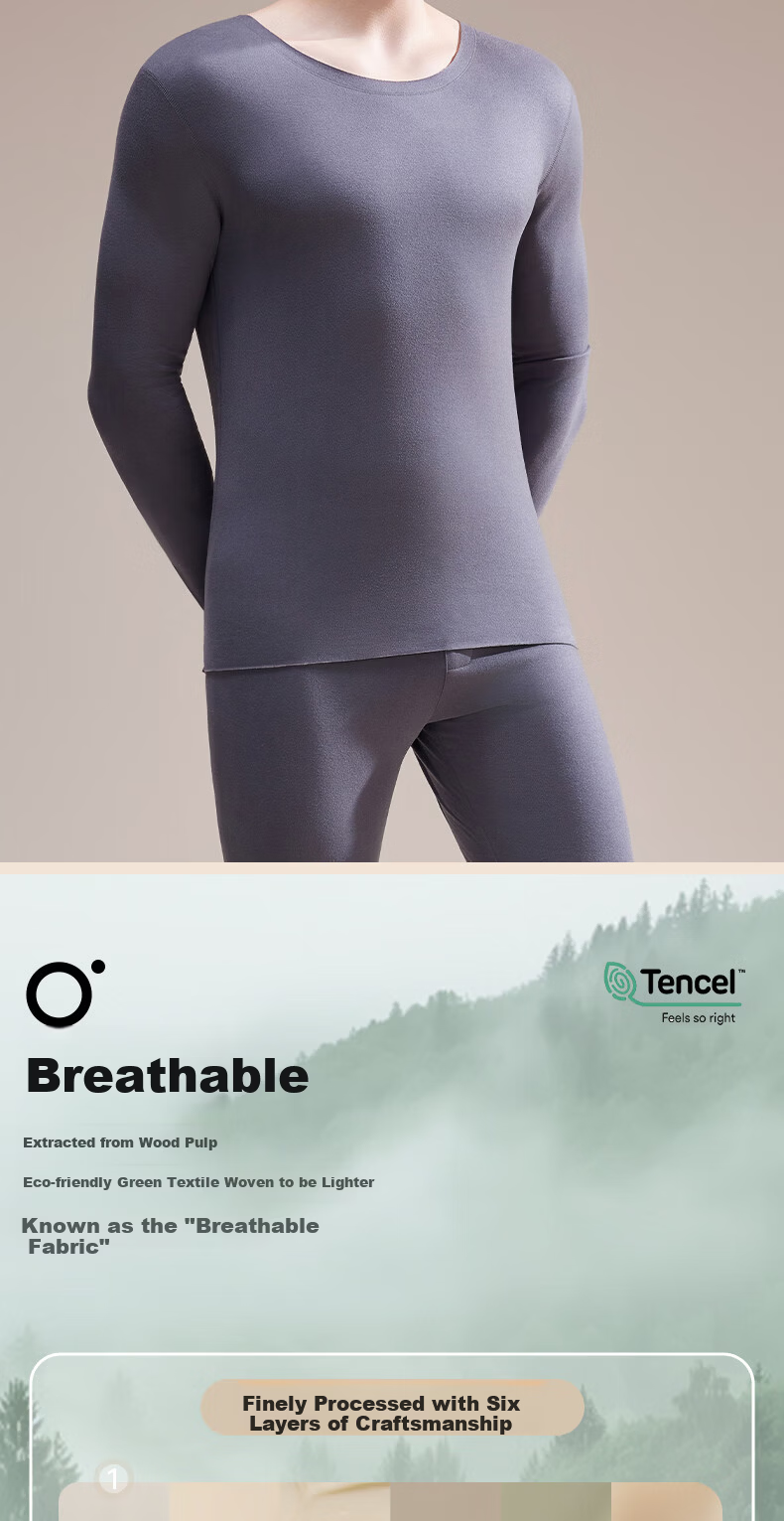 YAYA Goose Down Tencel New Thermal Underwear Set for Men Cashmere and German Velvet Heated Fleece Thickened Autumn Shirt and Pants 8