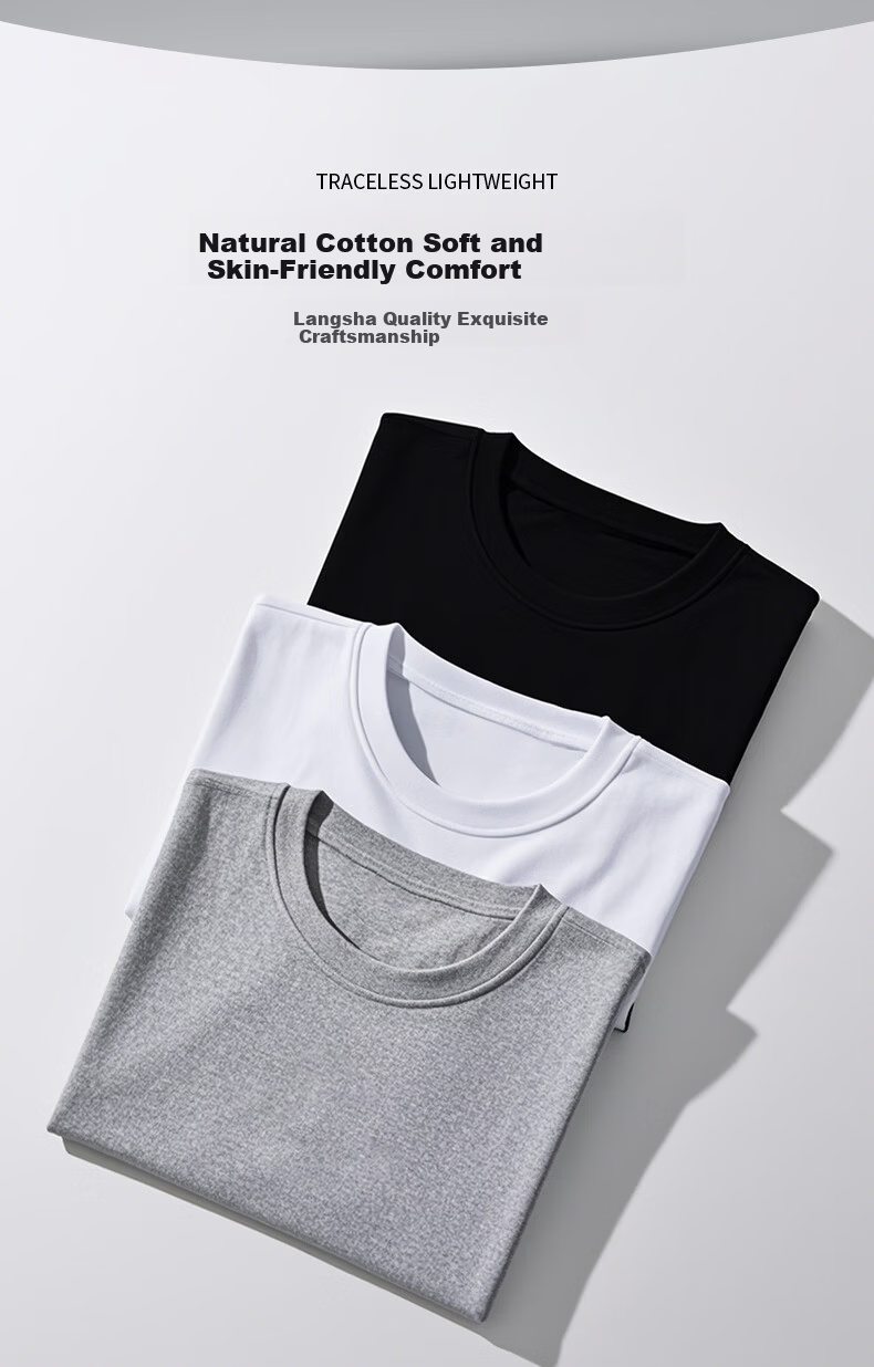 LangSha Men's Short Sleeve Pure Cotton Antibacterial Thin T-Shirt White 12