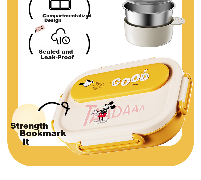 Ymer Children's Insulated Lunch Box Student Special School Partition Bento Box Office Stainless Steel 316 Mickey 15