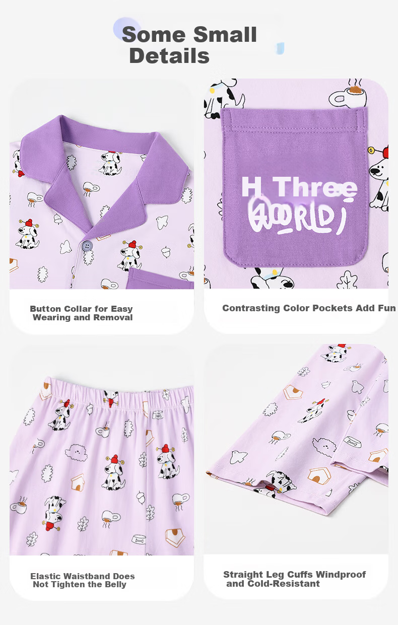 Jiushuibian Cloud Cotton Children's Pajamas Boys and Girls Spring Autumn Class A Long Sleeve Homewear Set Large Kids Cartoon Print Pajamas Pants 11
