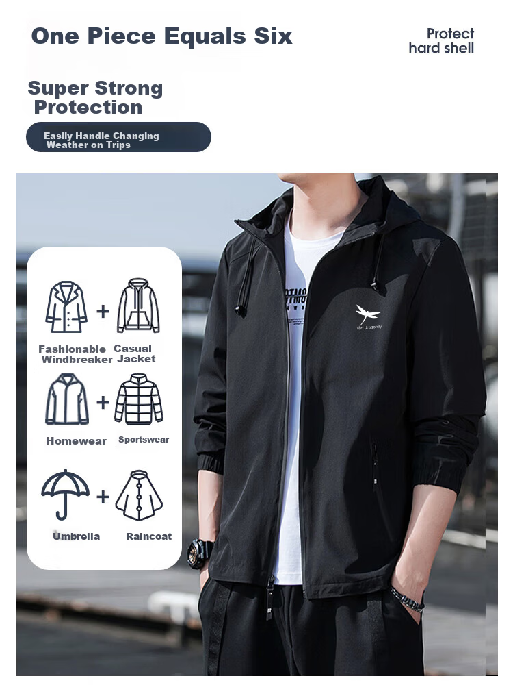 RED DRAGONFLY Men's Business Casual Fashion Simple Versatile Loose Comfortable Hooded Jacket Black A M 3