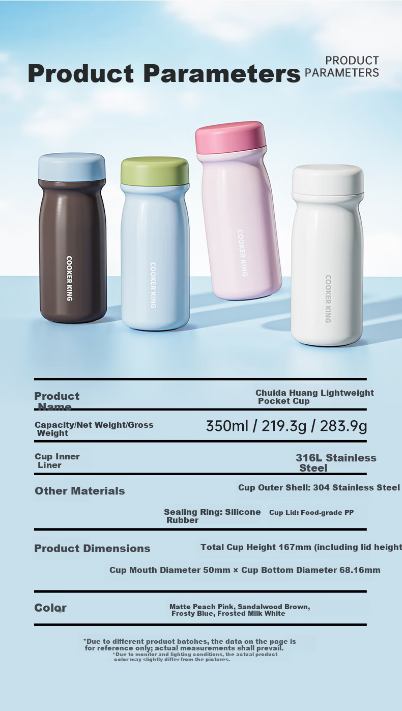 Chuida Huang 316L Stainless Steel Insulated Portable Pocket Cup, Compact Lightweight Travel Mug 350ml (Sandalwood Brown) 14
