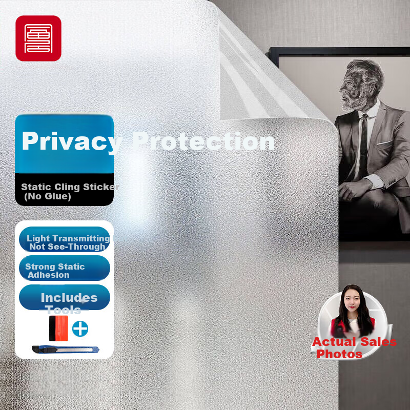 Fuju Frosted Glass Privacy Film Bathroom Window Anti-Peeping Sticker Translucent Non-See-Through 0.9x2m