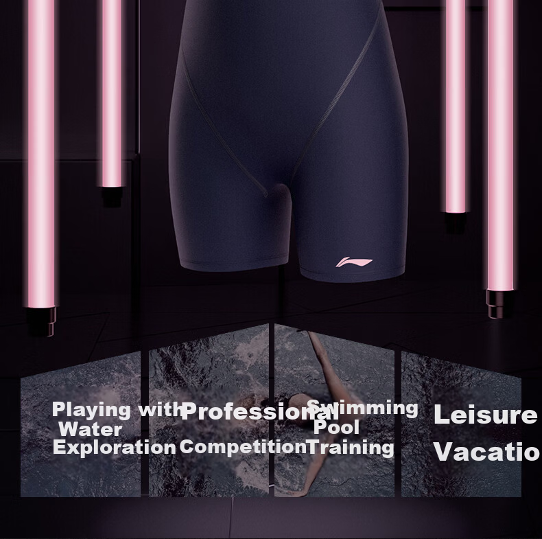 LI-NING Youth Girls Comfortable Sleeveless Knee-Length One-Piece Professional Training Swimsuit 0362 Black Pink Size 150 5