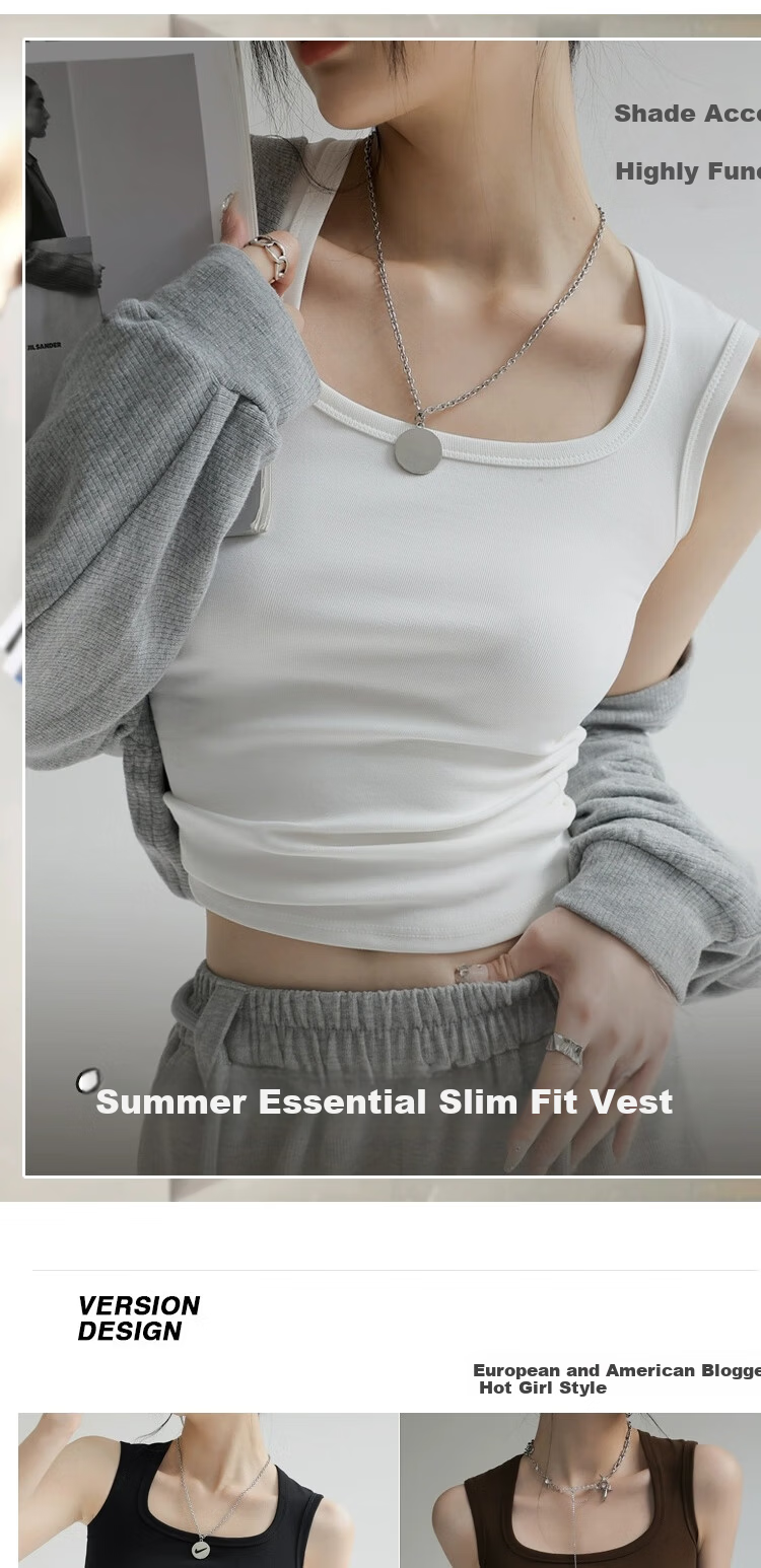Miiow Ribbed Cotton Tank Top for Women 2026 New Wide Strap Camisole Vest Anti-Exposure Side Coverage Inner Outer Wear 1