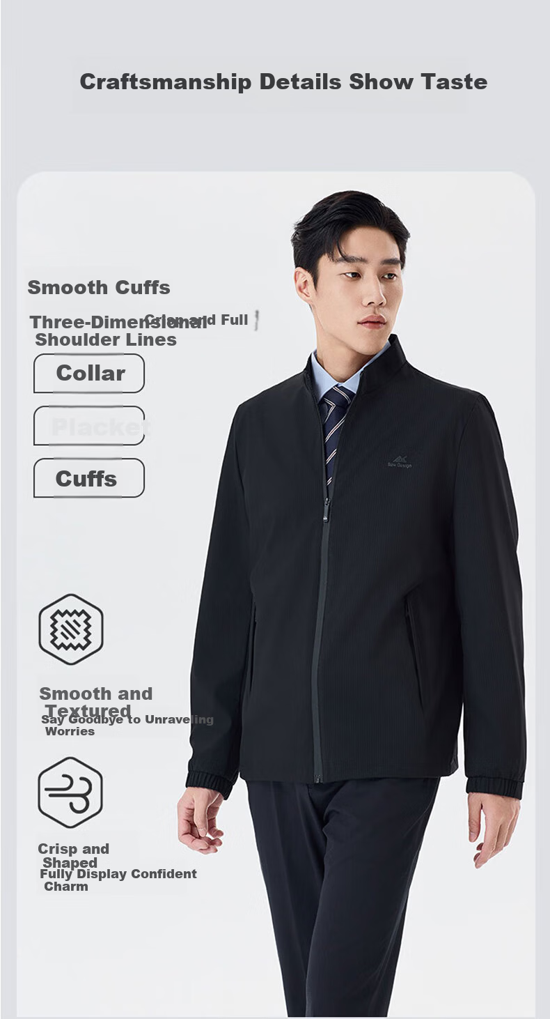 Woodpecker [Breathable and Wrinkle-Free] Men's Summer Business Casual Executive Stand Collar Jacket Black 3XL 4