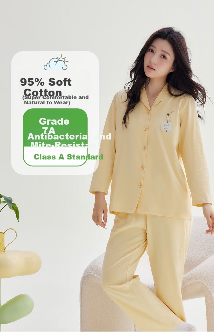 Hodo Home Women's Double-Sided Combed Cotton and Spandex Antibacterial Mite-Resistant Pajamas Flamingo Pink L 1