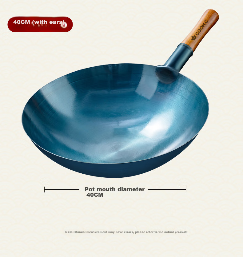 CHUI DA REN Zhangqiu Handmade Forged Iron Wok Round Bottom Traditional Stir-Fry Pan Non-Coated Non-Stick Gas Stove Compatible No Lid 32cm 17