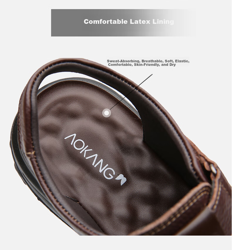 Aokang First Layer Cowhide Men's Sandals Beach Shoes Cowhide Trendy Middle-aged and Elderly Dad Leather Sandals Black 41 11