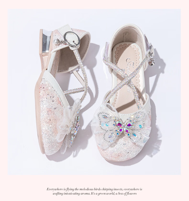 Fulromy Girls Summer Half Sandals Sweet Bow Princess Shoes Non-slip Breathable Leather Sandals Iridescent Beige Size 26 6