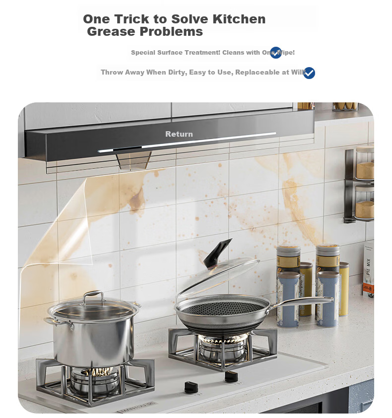 Cuttlefish Kitchen Oil-Proof Sticker High-Temperature Resistant Electrostatic Adsorption Range Hood Wall Tile Protective Film 30x80cm 10pcs 2