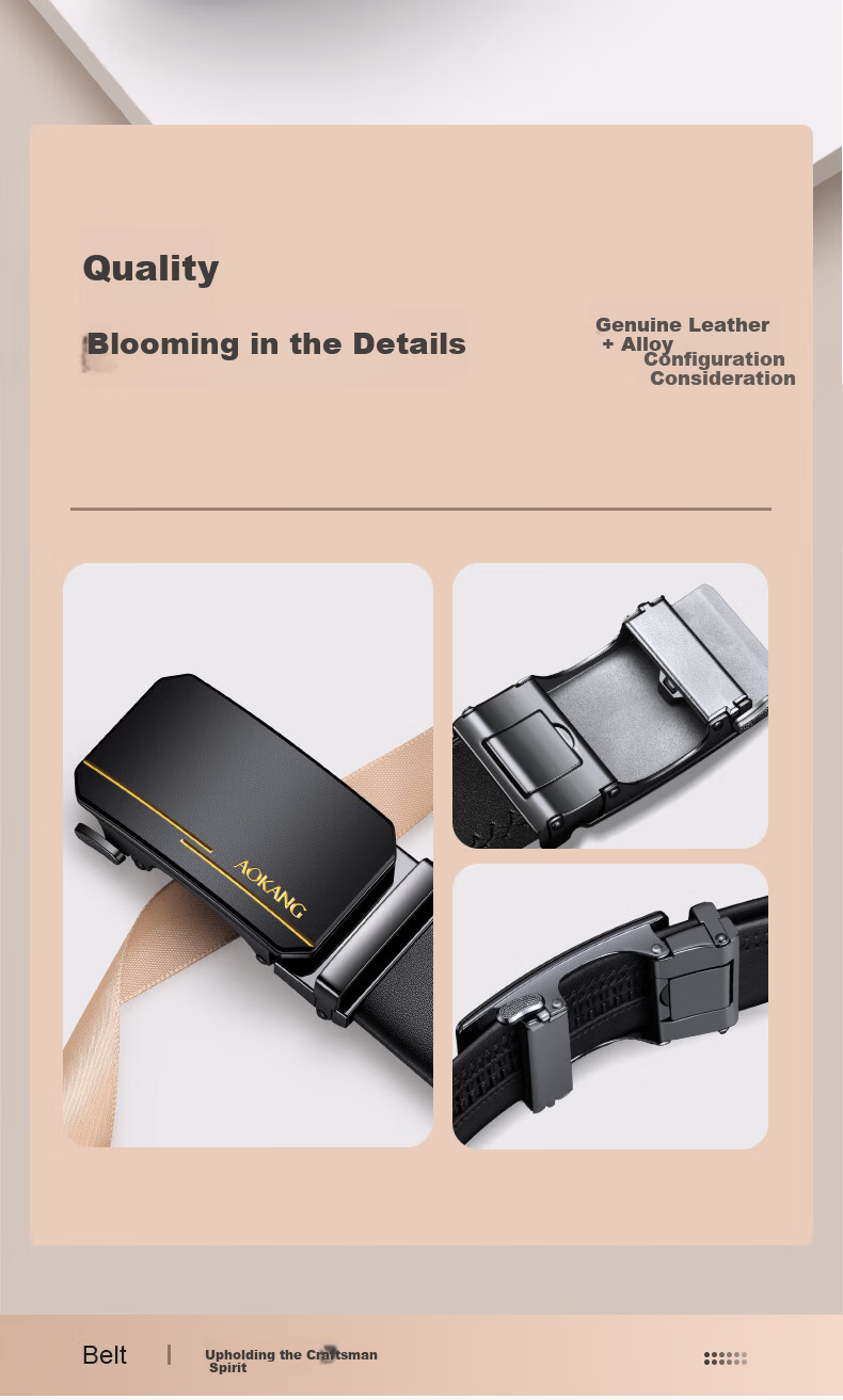 Aokang Genuine Leather Men's Business Casual Automatic Buckle Commuter Belt New Year Gift for Men 6