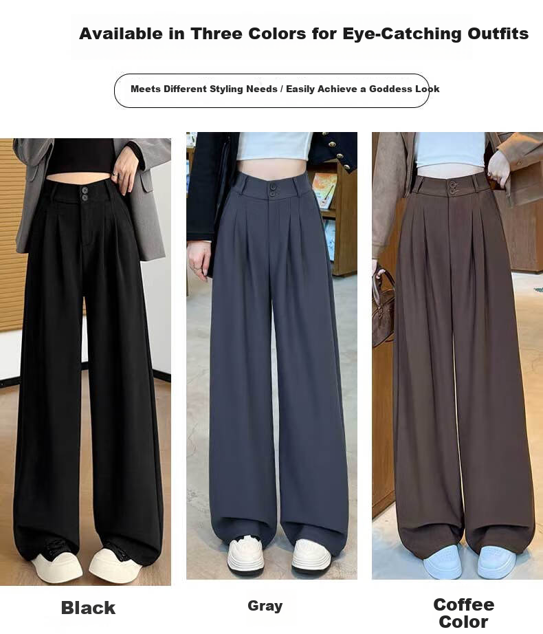 FitonTon Women's Suit Pants Spring Summer 2026 New Black Slim Fit Slimming Draped Straight Wide-Leg Casual Trousers 8