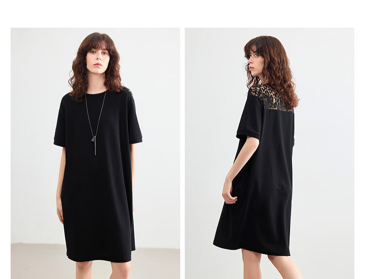 Demana Cloud Soft Cotton Series Summer Lazy Casual Round Neck Lace Splice Loose Slim Petite Women's Dress 11
