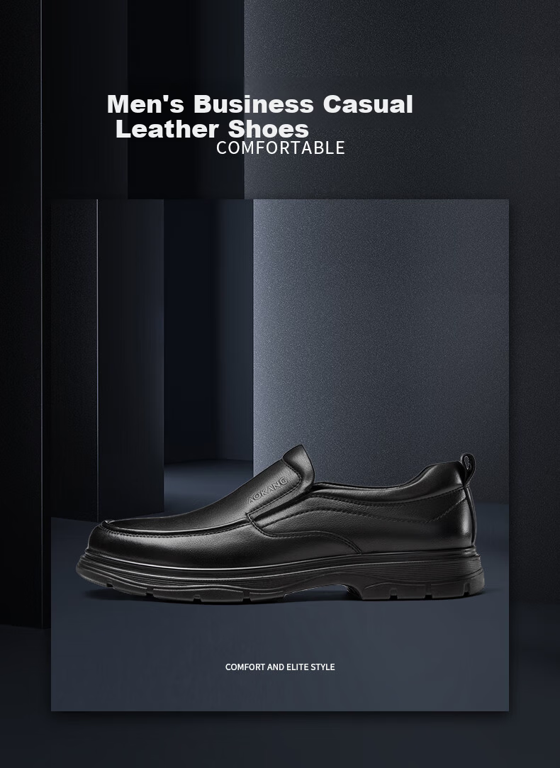 Aokang Men's Slip-On Business Casual Leather Shoes Soft Sole Cowhide Black Size 38 1