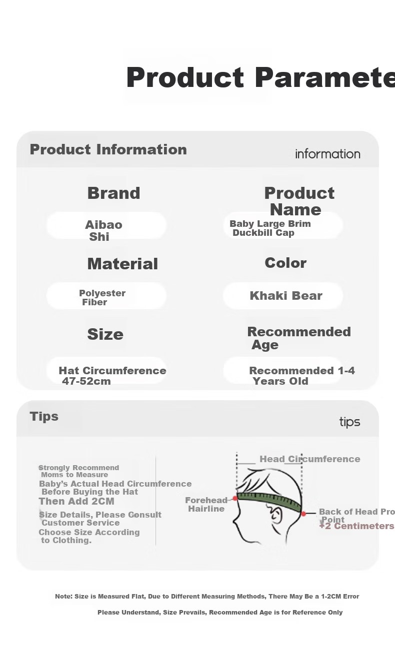 Aibao Baby Hat Spring and Autumn Cartoon Baseball Cap for Kids Outdoor Sunshade Blue Bear T150 32