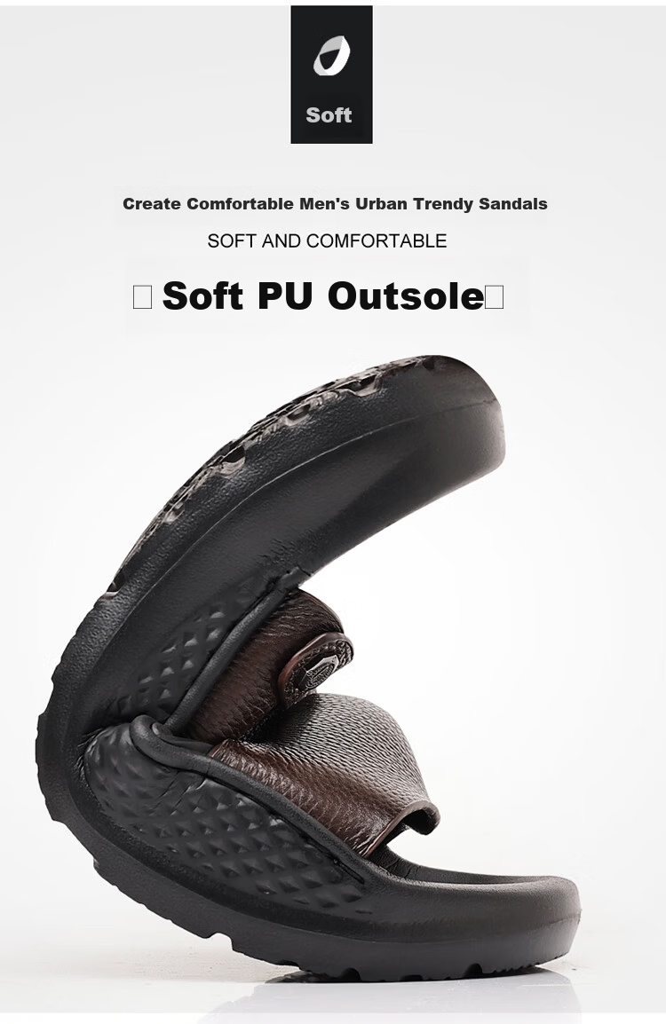 Aokang Summer New Thick-Soled Sandals, Cowhide Soft Sole Casual Beach Shoes Slippers, Brown, Size 44 4