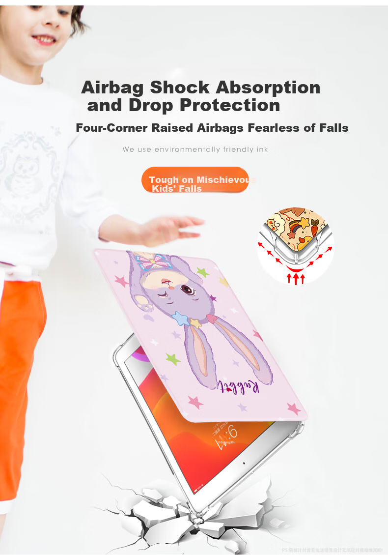 QBOSS iPad 11 Case iPad 10 Protective Cover for Apple 12th Gen 2026 Tablet A19 Full Coverage A16 Soft Silicone Airbag Shockproof Kids Cartoon Purple Cute Rabbit 1