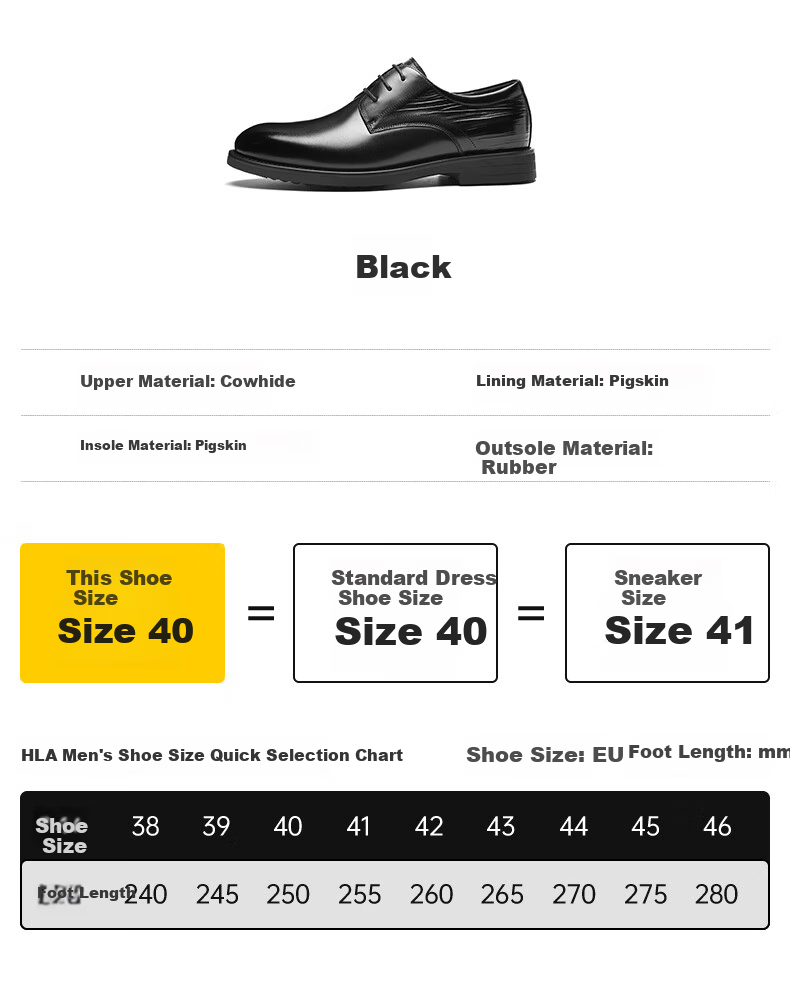 HLA Men's Business Casual Shoes First Layer Cowhide Formal Shoes British Style Black 38 4