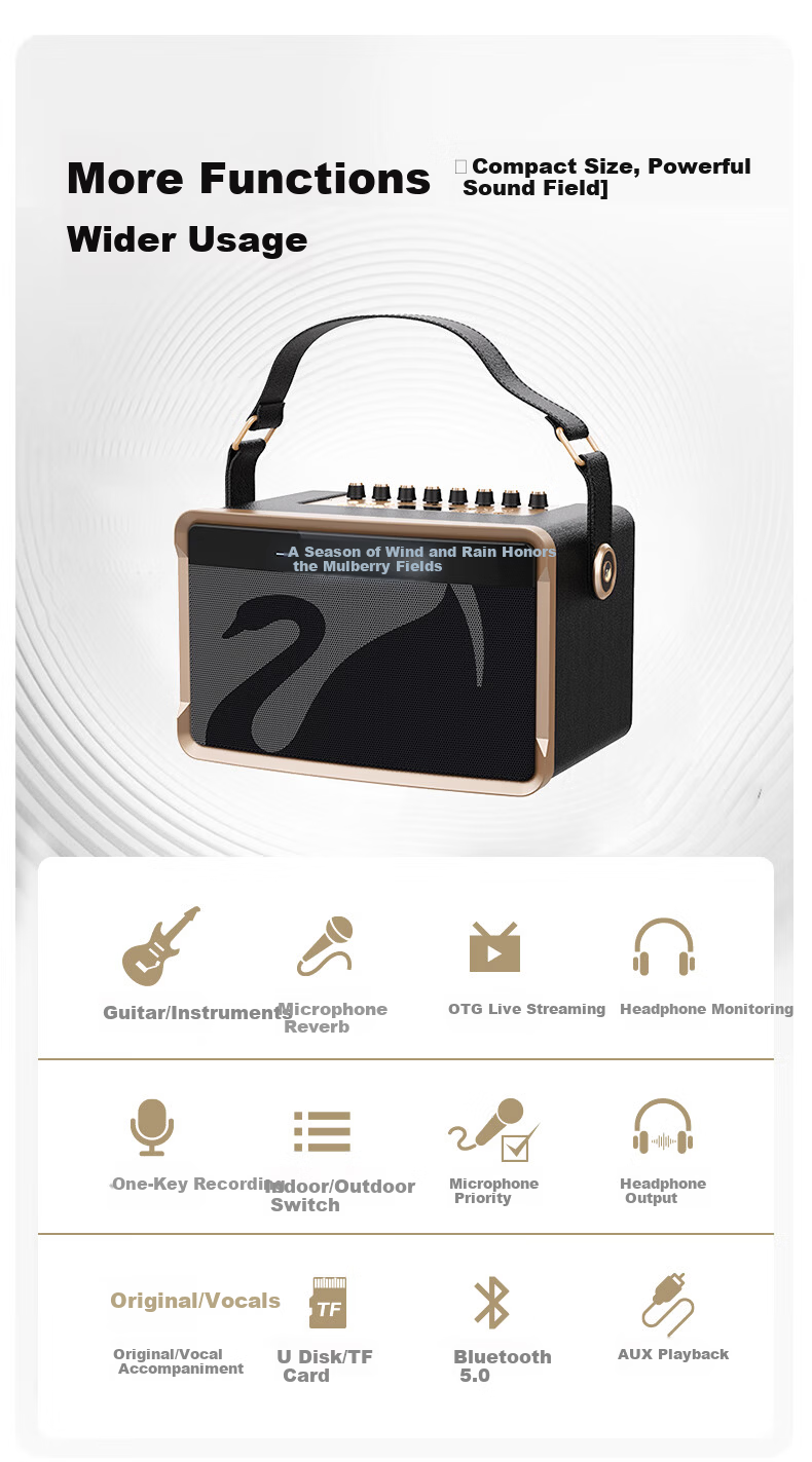 HiVi Portable Smart Bluetooth Speaker Outdoor High-Quality Sound Mobile Square Dance KTV Microphone Karaoke All-in-One Electro-Acoustic Guitar Folk Instrument Speaker MQ6 2