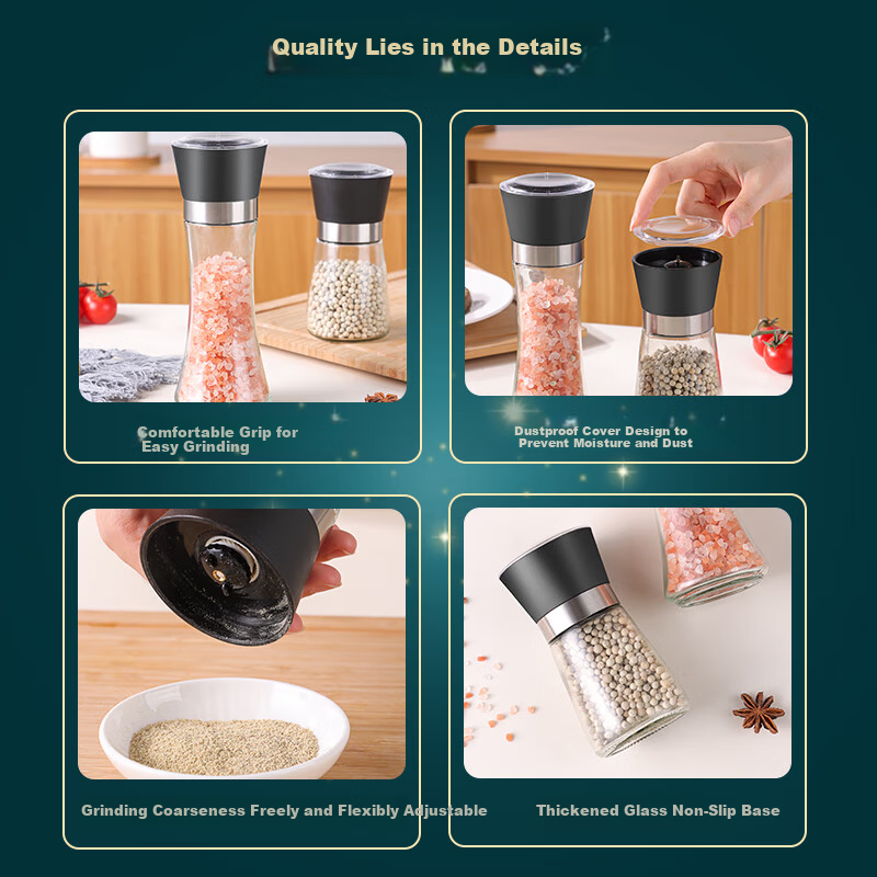Baijie Sea Salt Grinder Manual Pepper Mill Black Pepper Sichuan Pepper Seasoning Bottle Ceramic Grinding Core 150ml