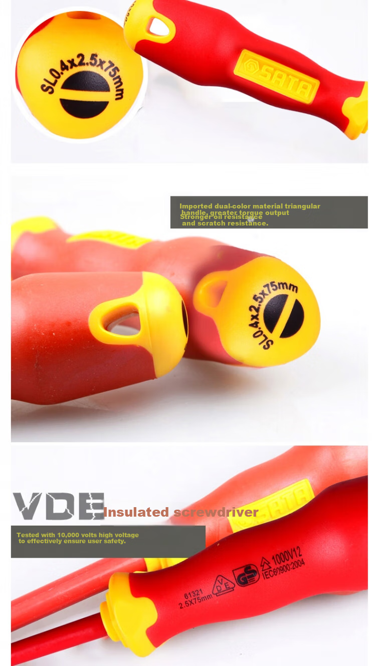 SATA T-Series Two-Color Handle Insulated Flathead Screwdriver 4x100MM 61323 2