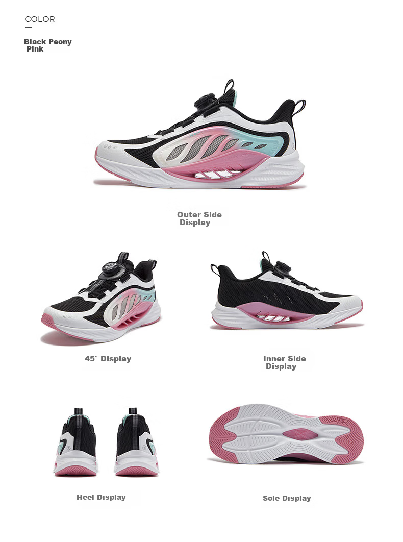 XTEP Kids Children's Shoes Hydrogen Wind 8.0 Foot Protection Running Shoes Breathable Rotating Buckle Running Shoes Navy Purple Size 38 24