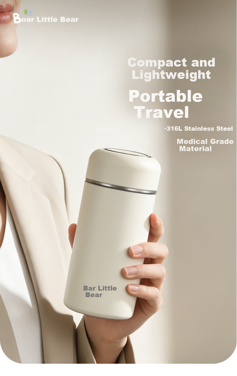 Bear Insulated Pocket Mug 316L Stainless Steel Portable Water Bottle Gift for Students Children Men Women 240ml 1