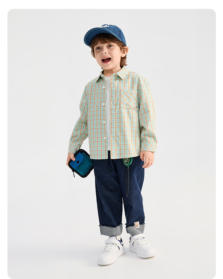 Balabala Kids Long Sleeve Shirt Boys and Girls 2026 Spring Autumn Plaid Top [Mall Same Style] 21
