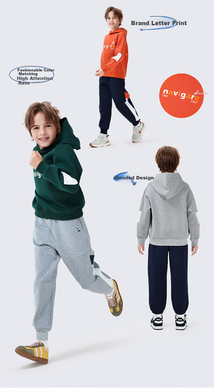Navigare Boys' Hoodie Spring Children's Hooded Sweatshirt Student Casual Fashion Sailboat Letter Navy Blue 165 6