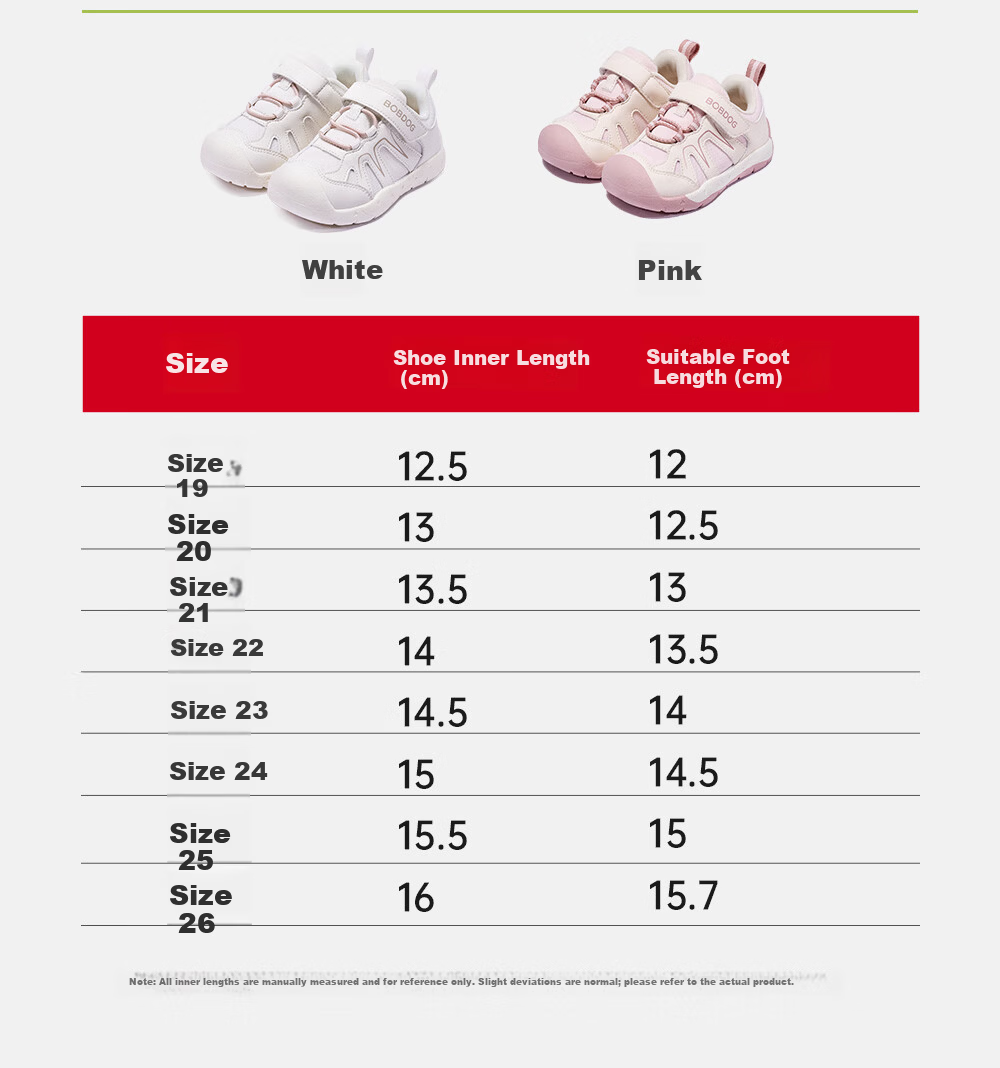 BOBDOG Toddler Baby First Walking Shoes 26 Spring New Boys Girls Soft Sole Breathable Non-slip Functional Shoes White 19 1