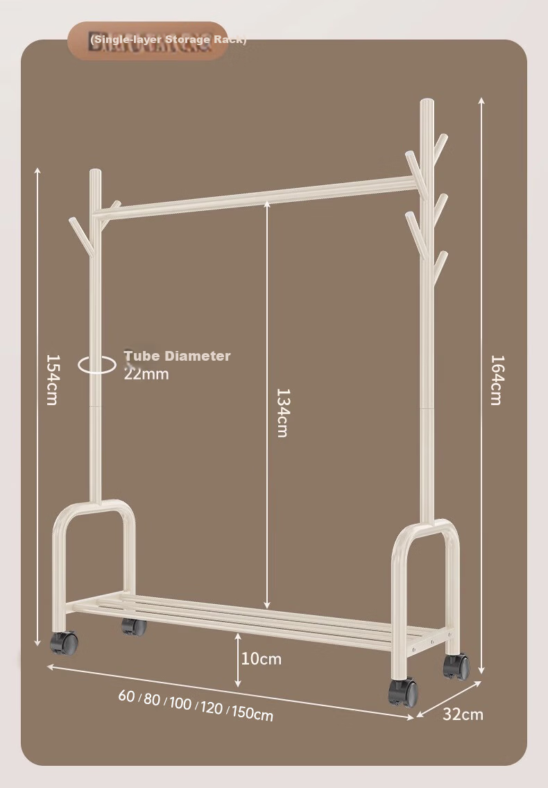 Quanpinwu Floor-Standing Clothes Rack, Bedroom Home Indoor Movable Drying Rack, Storage Hanger, Coat And Hat Stand, Single 150cm 20