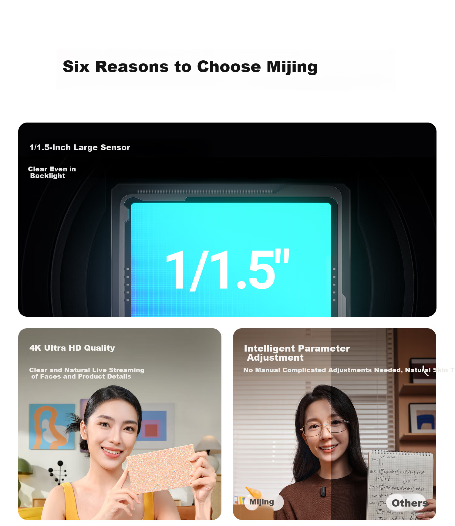 Mammoth [HD Quality] Mijing 4K Live Streaming Camera HD Beauty Built-in Microphone Intelligent Noise Reduction Professional Computer Live Streaming Webcam AI Auto Framing Streaming Device 3