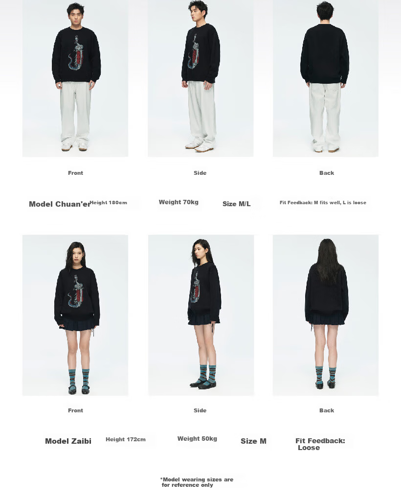 Heishenhua Yingshentu - Red Sweater, Blue-Black Color, Size L, Heishenhua Guokong Official Merchandise, Unisex Cotton Round Neck Pullover Loose Knit Sweater 2