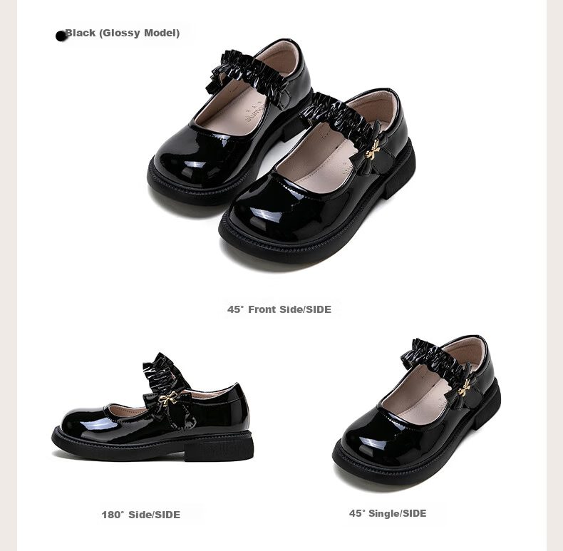 Follow Me Girls' Leather Shoes Square Toe Breathable Soft-Soled Flats Children's Fashionable School Performance Mary Jane Shoes Black Size 36 17