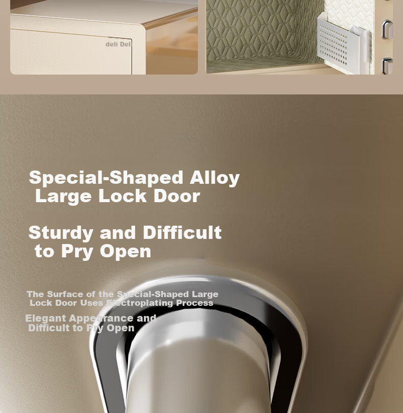 Deli Safe Deposit Box with Home Fingerprint Password Lock, Office Financial Security Box, Automatic Door Opening, Thickened Lock Bolt, 45cm Milk Coffee Color AE640-Z 2