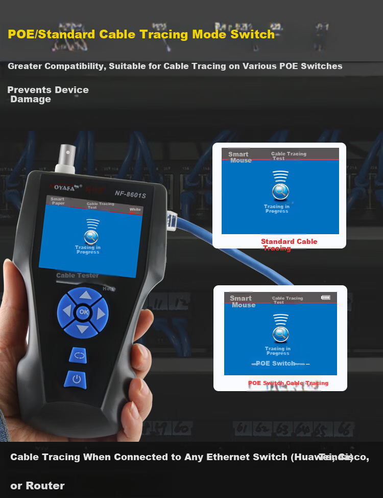 Smart Mouse NF-8601S Upgraded Cable Length Breakpoint Short Circuit Tester POE Power Supply Length Measurement PING LAN WAN Cable Tracker Locator 11
