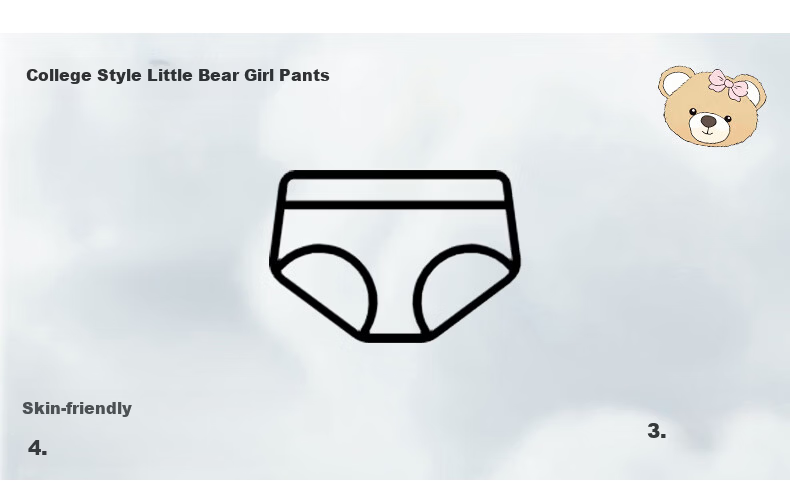 UFEEL Cotton Gusset Bear Print Girls' Underwear 2XL 140-160 Jin Striped Bear + Light Heather Gray + Polka Dot Bear 3-Pack 1