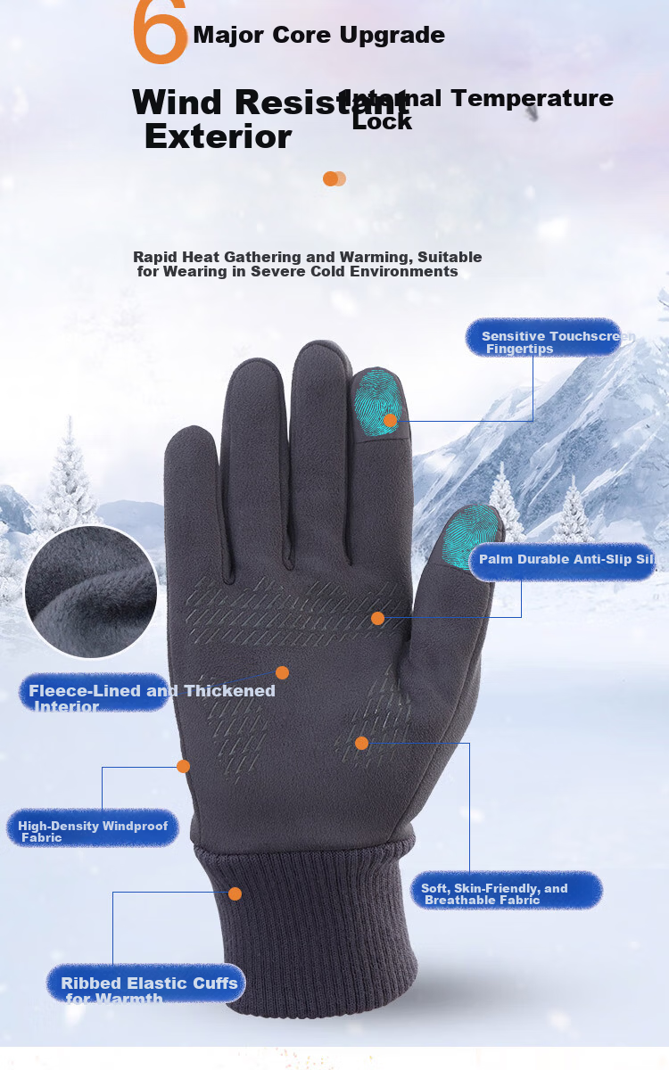 PEAK Cycling Gloves Unisex Autumn Winter Waterproof Mountain Bike Outdoor Sports Non-slip Touchscreen Warm Gloves Black 11