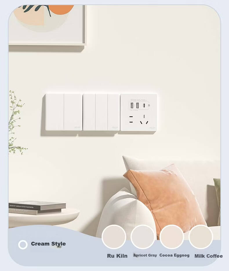 DELIXI Switch Socket CD806 Matte Frosted Cream Style Large Panel Two-Gang Double Control Han Yu White 13