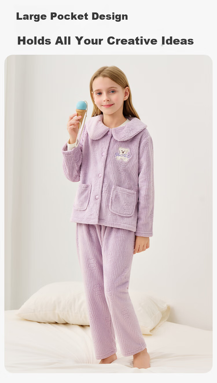 YEEHOO Children's Autumn Winter Fleece Anti-Static Homewear Outerwear Boys Girls Thickened Pajama Set 6