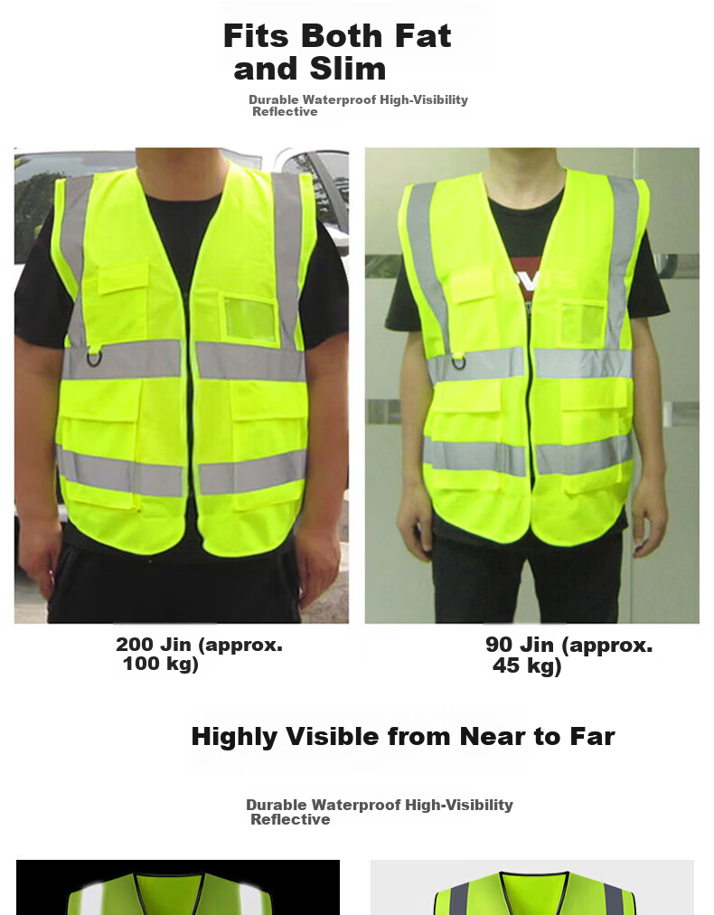 BAIGE Reflective Vest Durable Thickened Traffic Construction Sanitation Vest Fluorescent Multi-pocket Zipper Orange CW365757 25