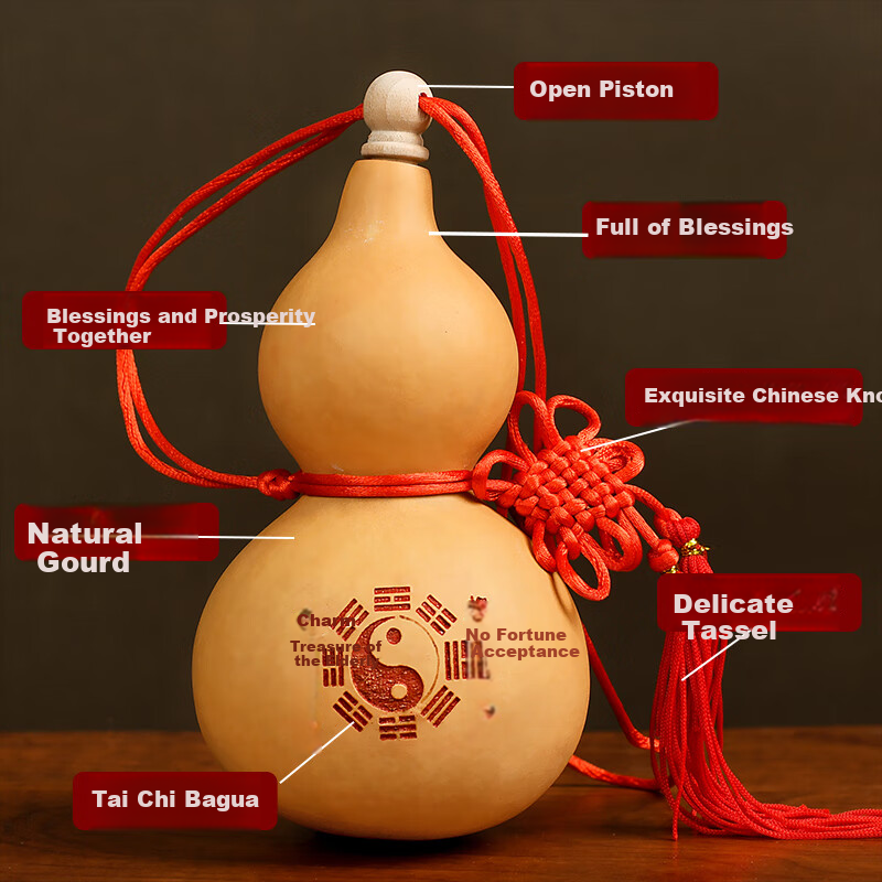 Feng Shui Pavilion Natural Gourd Pendant Home Protection Feng Shui Ornament with Dragon Head Genuine Gourd Hand-Turned Cultural Play Gourd 5