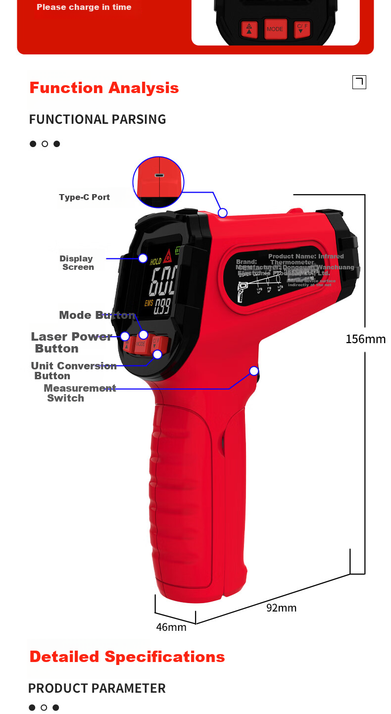 CEM JD400 Lithium Battery Infrared Thermometer Industrial High-Precision Oil and Water Temperature Gun for Kitchen Baking 11