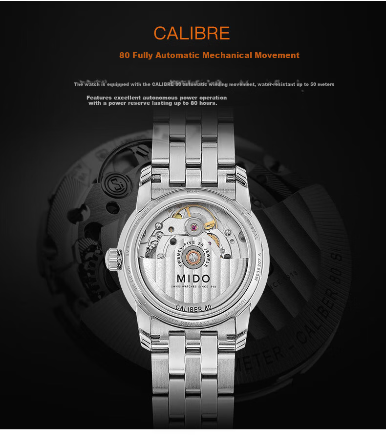 MIDO Belluna Series Fashion Elegant Automatic Mechanical Women's Stainless Steel Bracelet Watch 4