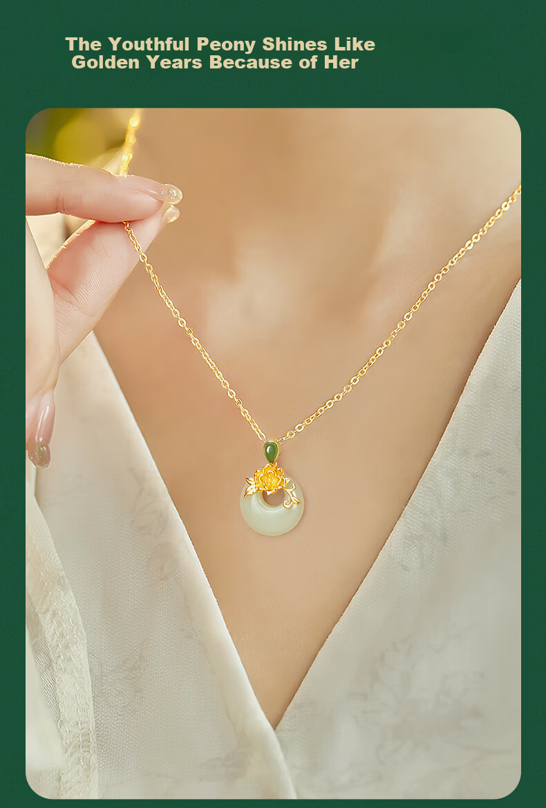 Zhenshang Silver China Gold Peony Ping An Kou Necklace Hetian Jade Pendant Birthday Gift for Mom 2026 New Premium Style 6