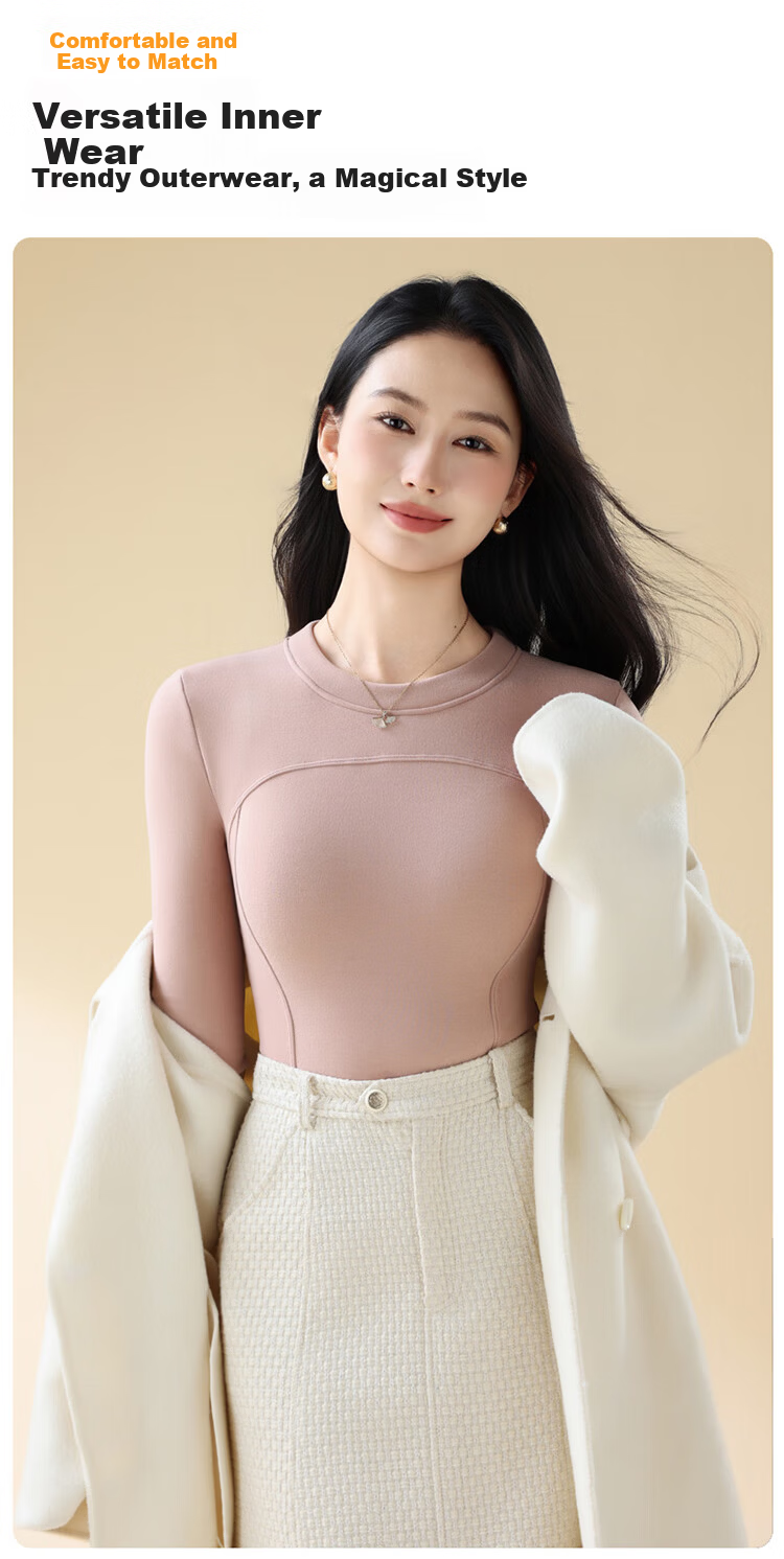Ordifen Women's Thermal Wool Silk Blend Slim Fit Soft Stretch Base Layer Top Pink XL Autumn Winter 6