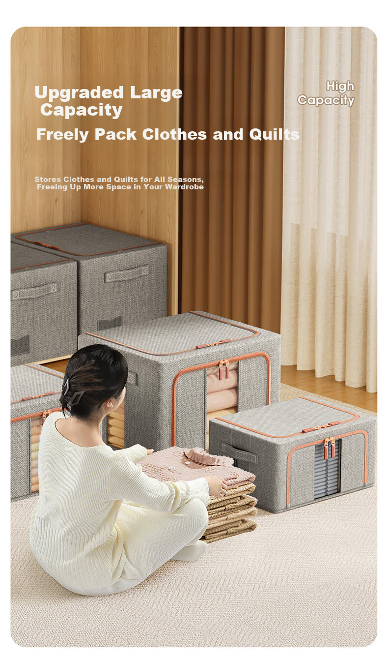 Meiliya Fabric Storage Box Clothes Quilt Organizer Wardrobe Storage Box Bin Double Window Gray 66L 3