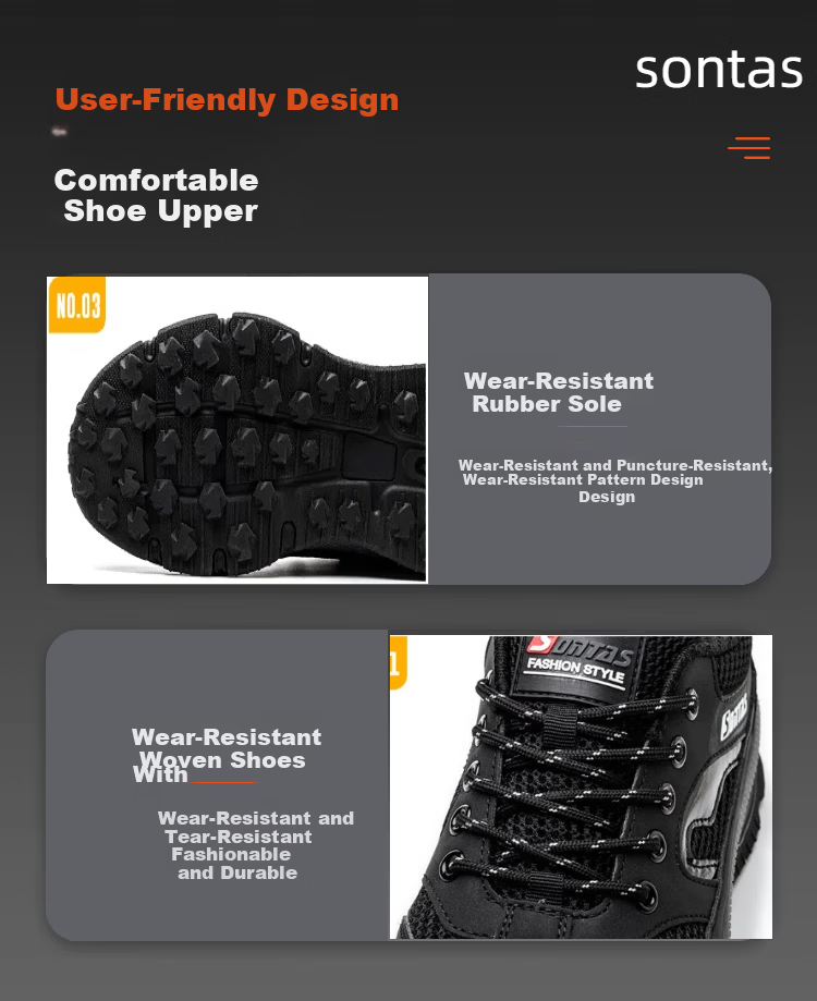 SONTAS Men's Summer Breathable Mesh Safety Shoes Anti-Smash Anti-Puncture Steel Plate Steel Toe Lightweight Ultra-Soft Work Insulated Size 40 Comfortable Ultra-Light Black All-Season Safety Shoes 10